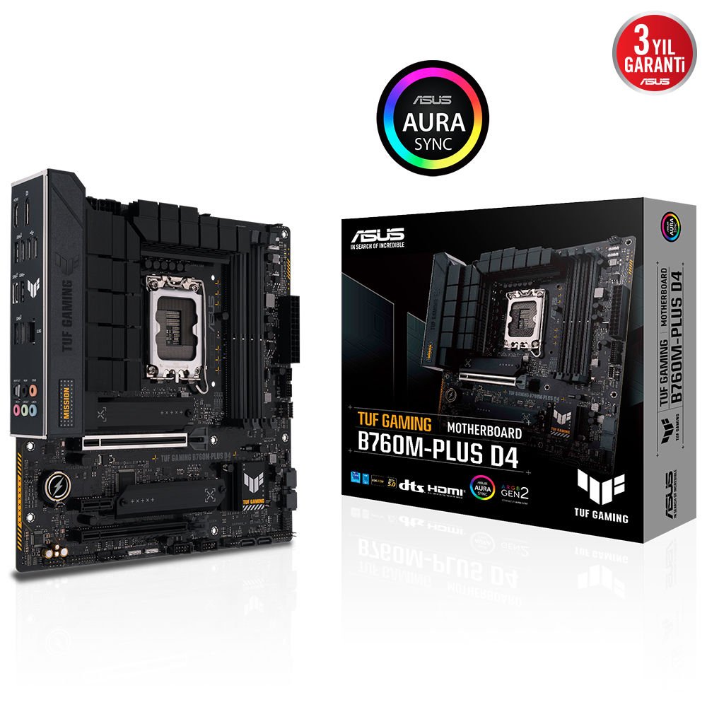 ASUS TUF GAMING B760M-PLUS D4 4xDDR4 5333 DP/HDMI 2xM2 USB3.2 2.5Gbit LAN mATX 128GB RAM DESTEGI 1700P (12.Gen/13.Gen)