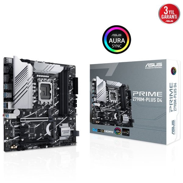 ASUS PRIME Z790M-PLUS D4 INTEL Z790 LGA1700 4xDDR4 5333MHZ 1xDP 1xHDMI 3xM2 USB3.2 AURA RGB MATX ASUS 5X PROTECTION III ARMOURY CRATE AI SUİTE 3