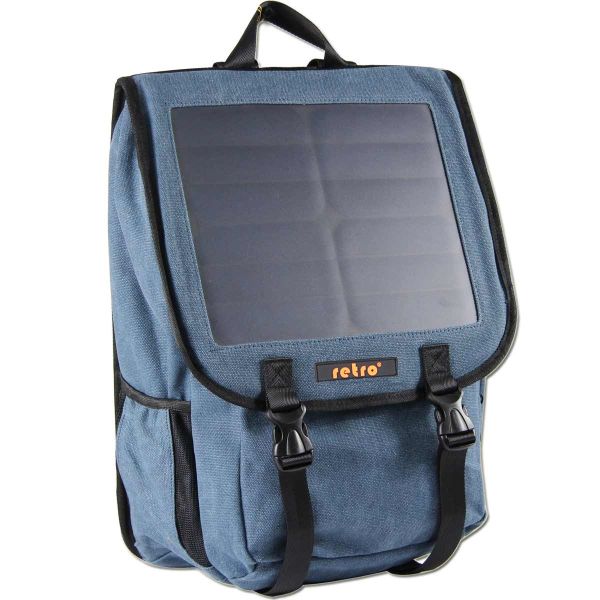 RETRO Solar Backpack 10 Watt 38L Mavi Kanvas Sırt Çantası