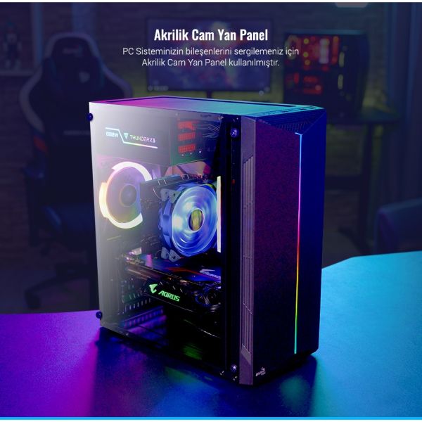 AEROCOOL AE-SPLT-500 500W 1x12CM FAN MIDI TOWER PENCERELİ 1xUSB 3.0 / 2xUSB 2.0 1xAUDIO SİYAH KASA
