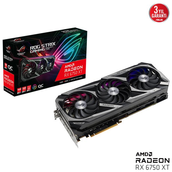 ASUS RADEON RX 6750 XT ROG-STRIX-RX6750XT-O12G-GAMING 12GB GDDR6 192bit OC HDMI 3xDP RGB EKRAN KARTI