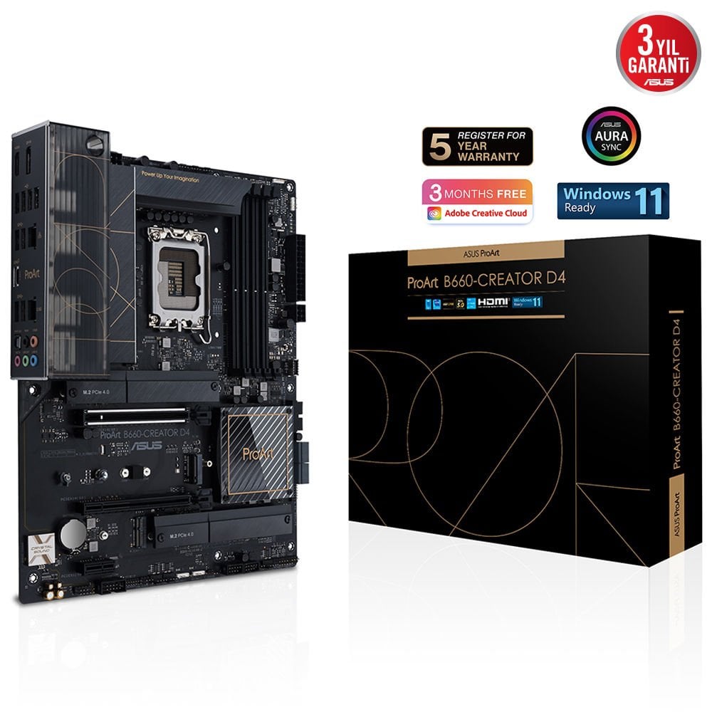 ASUS PROART B660-CREATOR D4 4xDDR4 5333 HDMI 3xM2 USB3.2 AURA RGB COM 2.5GBİT+GBİT LAN ATX 1700p ÜCRETSİZ UZAKTAN YÖNETİM YAZILIMI ASUS 5X PROTECTION III