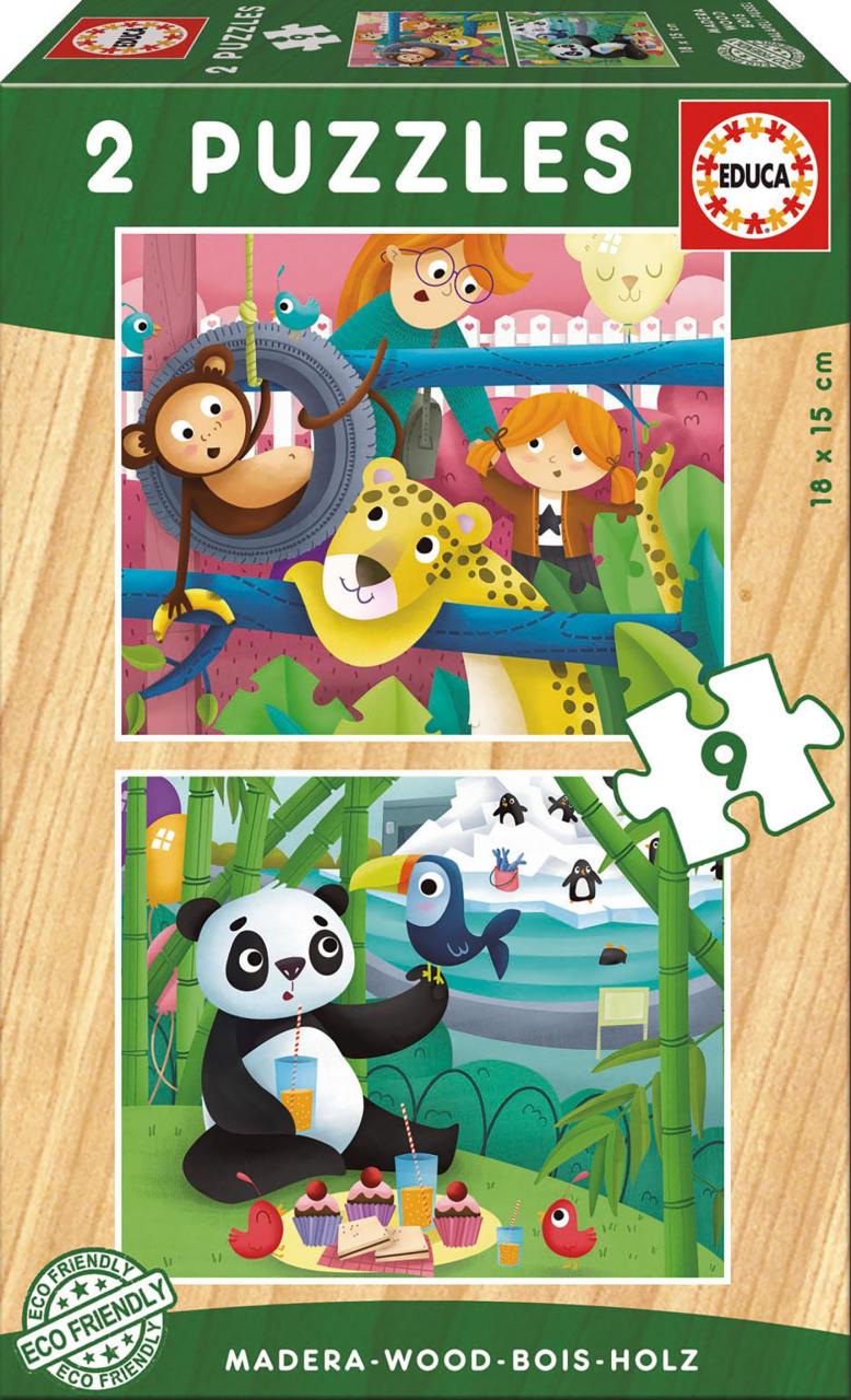 Educa Puzzle Zoo Animals 2 X 9 Parça Ahşap Puzzle