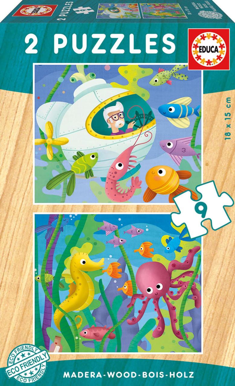 Educa Puzzle Aquatic Animals 2 X 9 Parça Ahşap Puzzle