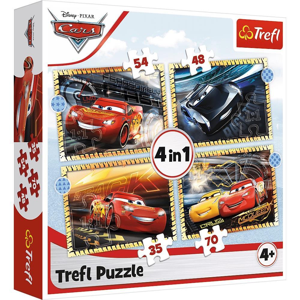 Trefl Puzzle Ready, Steady, Go! / Dısney Cars 3 4 in 1 Çocuk Puzzle (35+48+54+70 Parça)