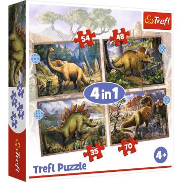 Trefl Puzzle Interestıng Dınosaurs 4 in 1 Çocuk Puzzle (35+48+54+70 Parça)