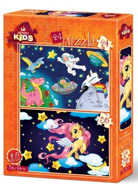 Art Puzzle Astronot ve Mini Pegasus 2'li 24+35 Parça Yapboz