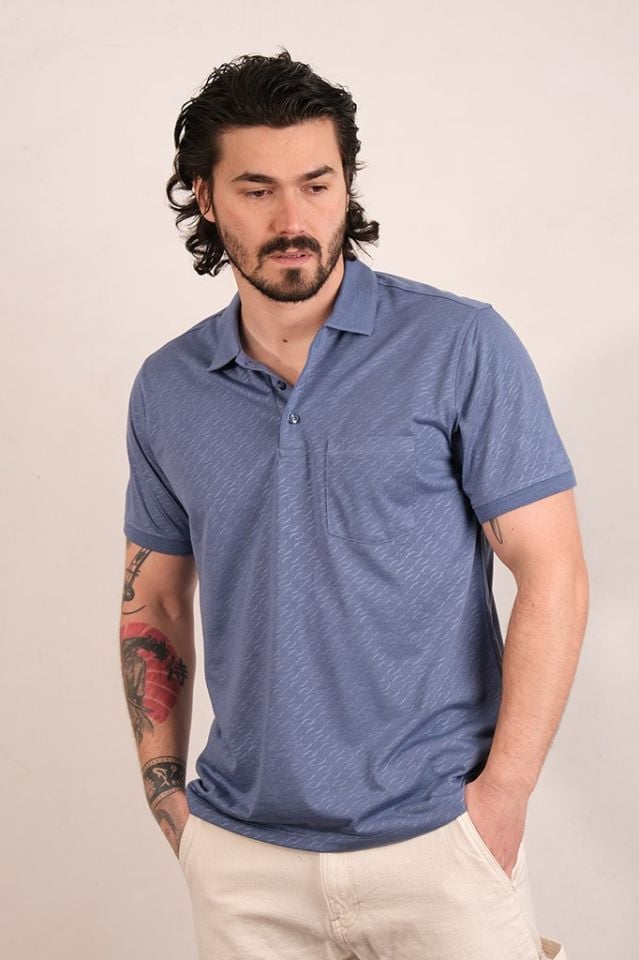 2500 JAKARLI YAKA DES. POLO T-SHIRT MAVİ