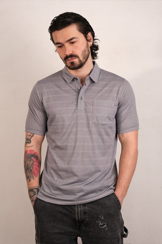 2517 MERSERİZE GÖM. YAKA T-SHIRT GRİ