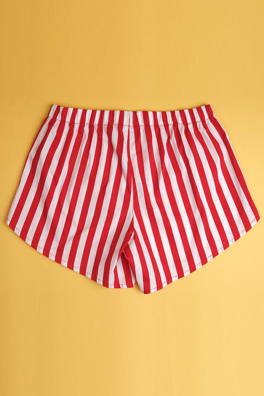 Marinara Unisex 70's Style Bold Striped Boxer Shorts - Red & White