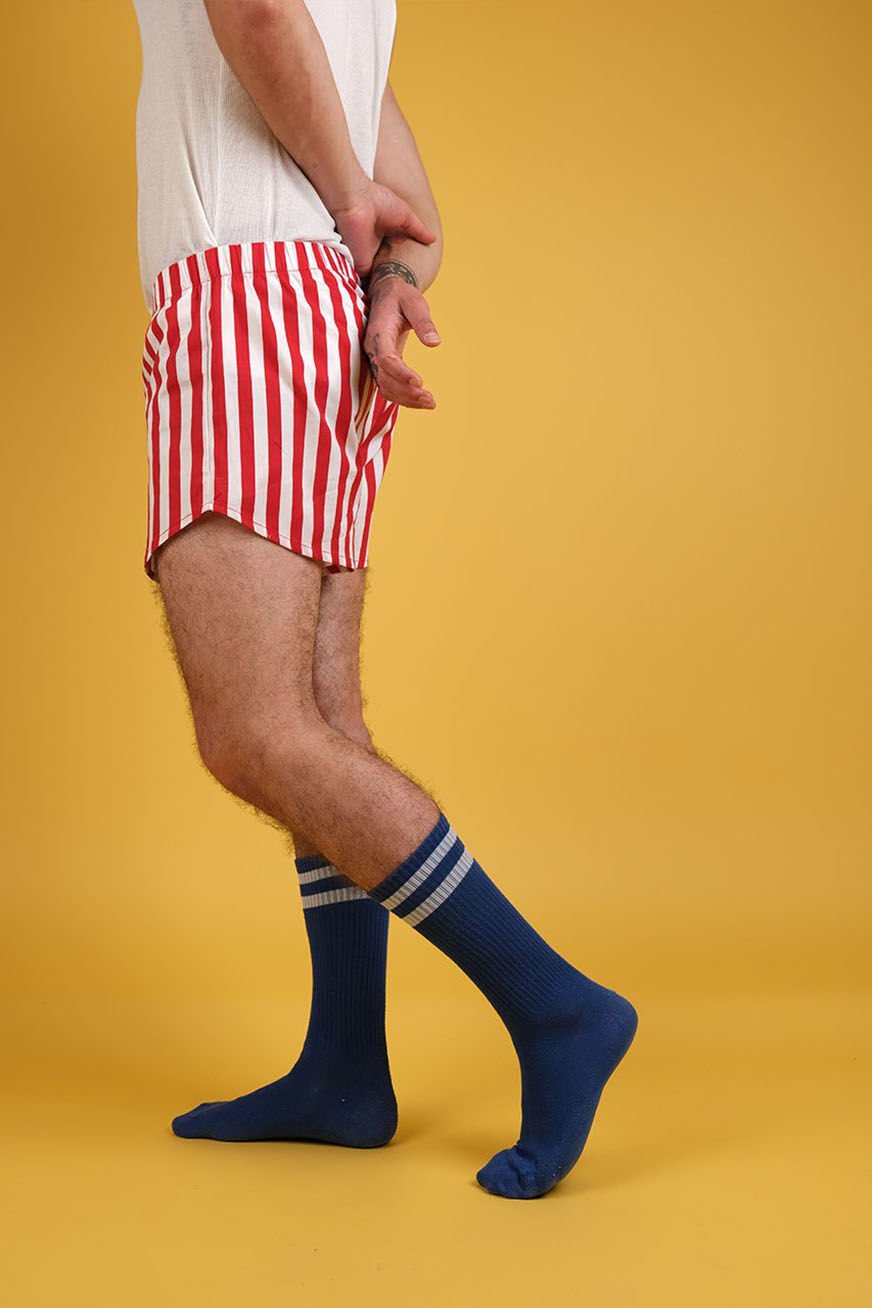 Marinara Unisex 70's Style Bold Striped Boxer Shorts - Red & White