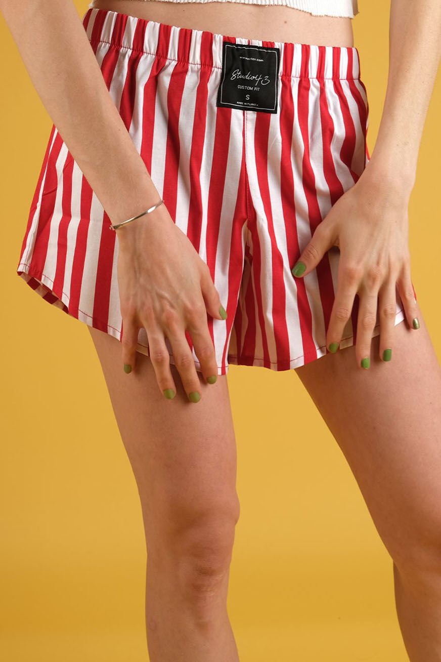 Marinara Unisex 70's Style Bold Striped Boxer Shorts - Red & White