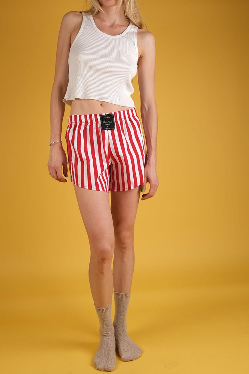 Marinara Unisex 70's Style Bold Striped Boxer Shorts - Red & White
