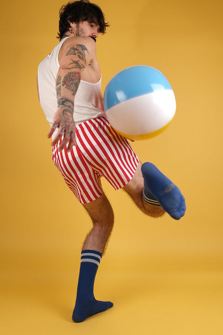 Marinara Unisex 70's Style Bold Striped Boxer Shorts - Red & White