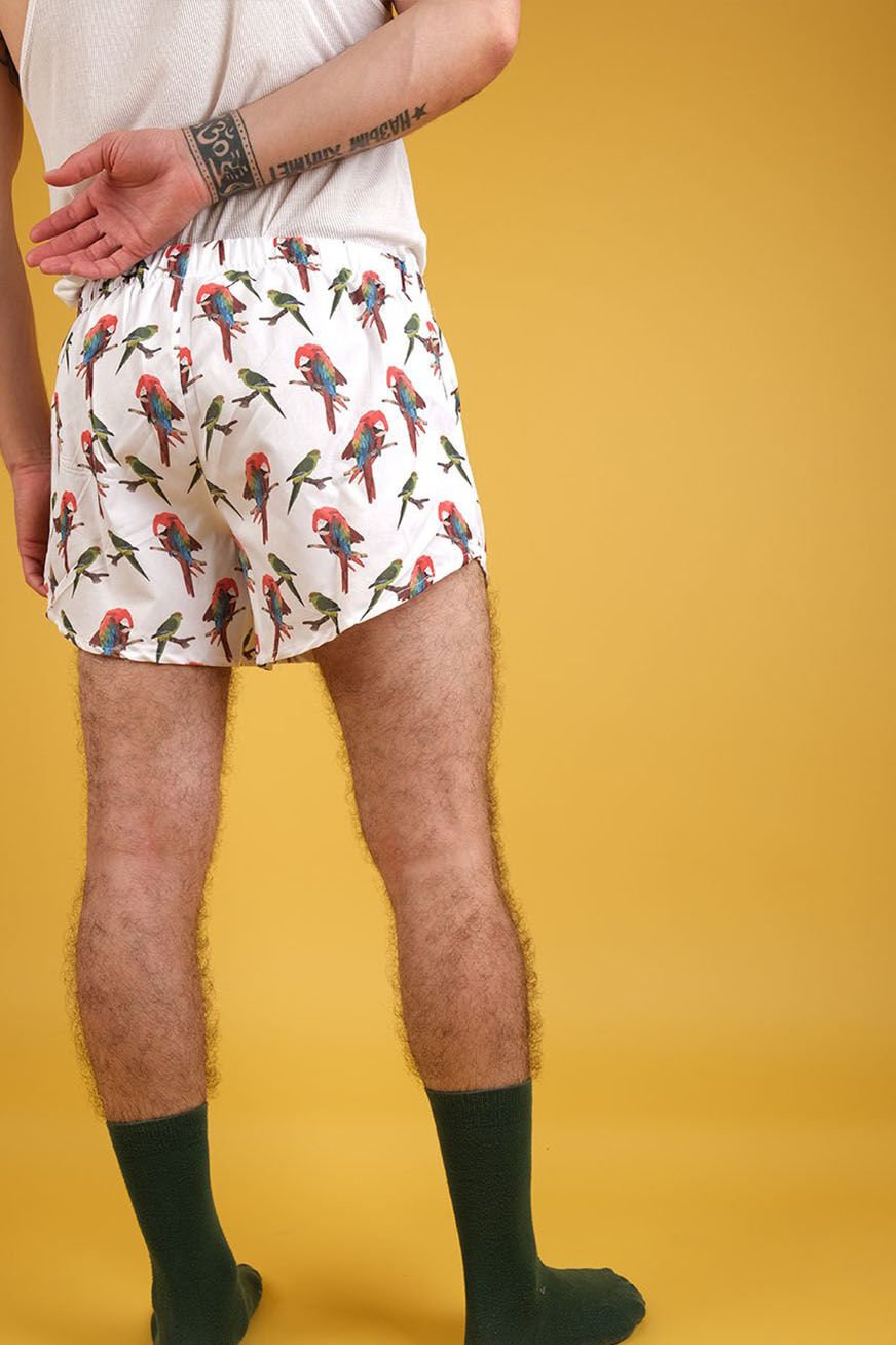 Pirate Unisex 70's Style Exotic Parrot Print Boxer Shorts - Multi-color