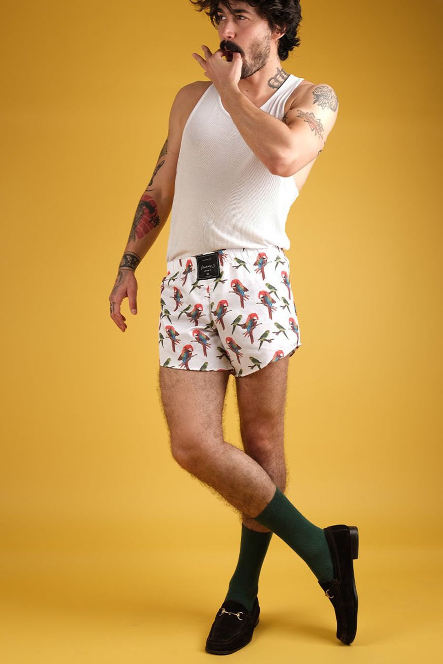 Pirate Unisex 70's Style Exotic Parrot Print Boxer Shorts - Multi-color