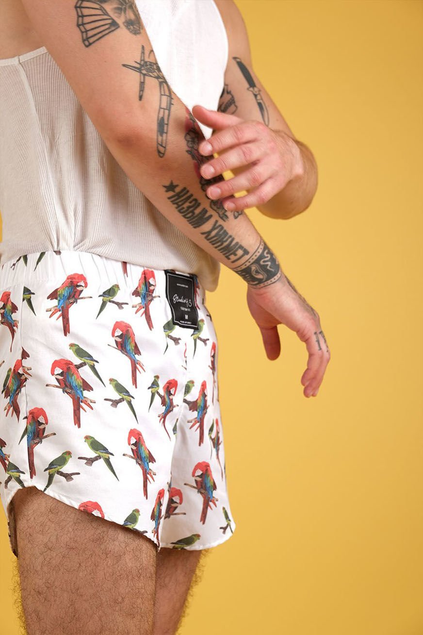 Pirate Unisex 70's Style Exotic Parrot Print Boxer Shorts - Multi-color