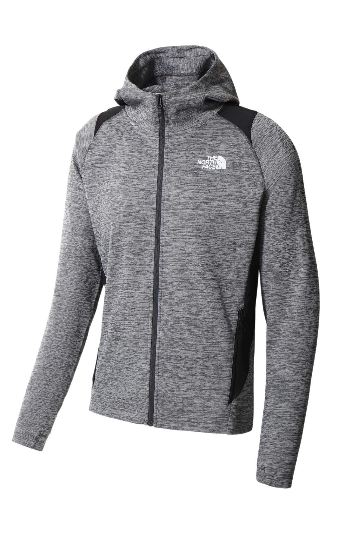 The North Face AO Midlayer Tam Fermuarlı Kapüşonlu Hoodie Erkek Gri/Siyah