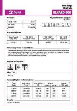 GeKa ELHARD 600 Sert Dolgu Kaynak Elektrotu E6-UM-60 P - 4,00x450