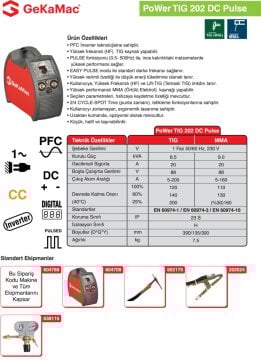 GeKaMac Power Tig 202 HF DC Pulse Tek Fazlı Kaynak Makinesi