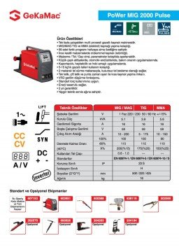 GeKaMac Power MiG 2000 Pulse Tek Fazlı Sinerjik Gazaltı Kaynak Makinesi