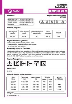 GeKa Tempo B 70 M Düşük Alaşımlı Bazik Kaynak Elektrotu E 9018-MH4R - 3,20x350 MM