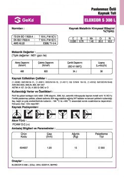 GeKa ELOXCOR S 308 L Paslanmaz Özlü Kaynak Teli