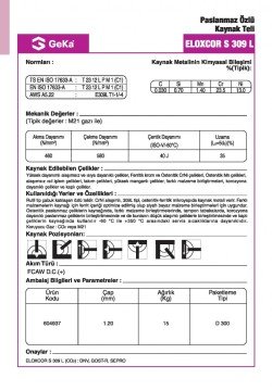 GeKa ELOXCOR S 309 L Paslanmaz Özlü Kaynak Teli