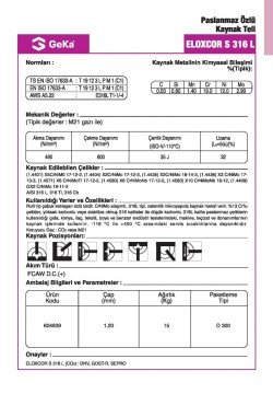 GeKa ELOXCOR S 316 L Paslanmaz Özlü Kaynak Teli