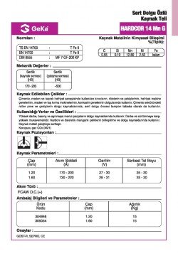 GeKa HARDCOR 14 Mn G Sert Dolgu Özlü Kaynak Teli
