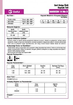 GeKa HARDCOR 14 Mn 0 Sert Dolgu Özlü Kaynak Teli