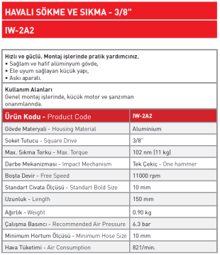 Havalı Sökme ve Sıkma - 3/8'' IW - 2A2