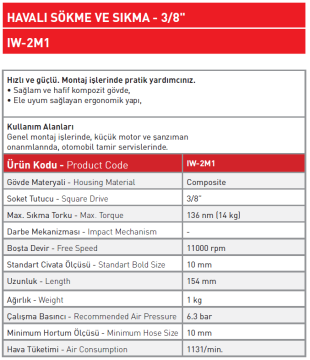 Havalı Sökme ve Sıkma - 3/8'' IW - 2M1