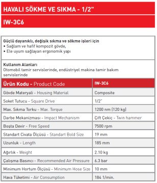 Havalı Sökme ve Sıkma - 1/2'' IW - 3C6