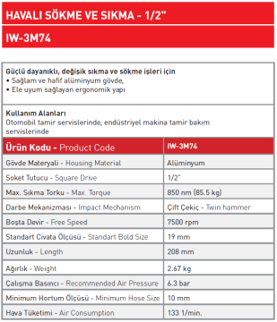 Havalı Sökme ve Sıkma - 1/2'' IW - 3M74