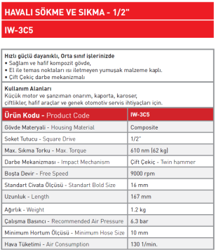 Havalı Sökme ve Sıkma - 1/2'' IW - 3C5