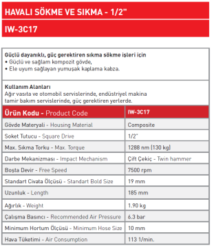 Havalı Sökme ve Sıkma - 1/2'' IW - 3C17
