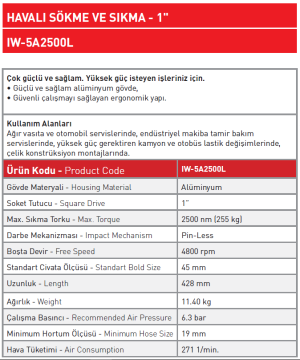 Havalı Sökme ve Sıkma - 1'' IW - 5A2500L