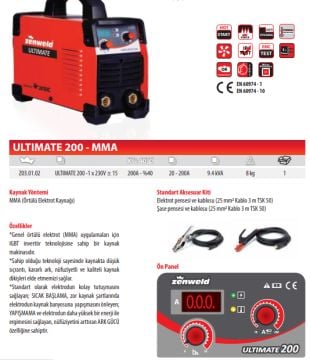 Zenweld Ultimate 200 MMA Elektrod İnverter Kaynak Makinesi