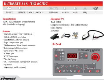 Zenweld Ultimate 315 Tig Argon İnverter AC / DC Kaynak Makinesi