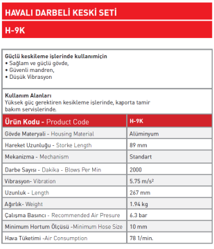 Havalı Darbeli Keski Seti H - 9K