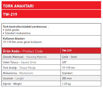 Tork Anahtarı 19 - 110 Nm