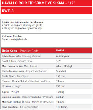 Havalı Cırcır Tip Sökme ve Sıkma - 1/2'' RWE - 1