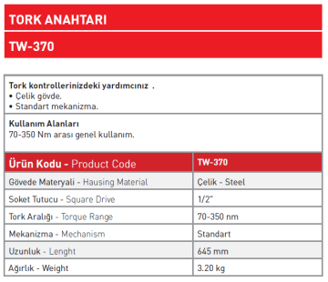 Tork Anahtarı 70 - 350 Nm