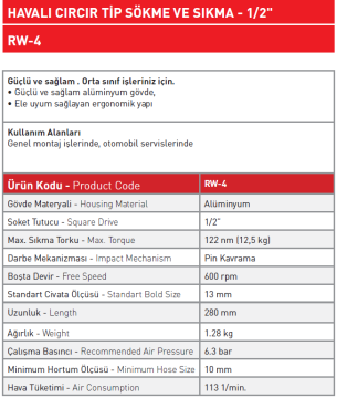 Havalı Cırcır Tip Sökme ve Sıkma - 1/2'' RW - 4