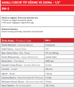 Havalı Cırcır Tip Sökme ve Sıkma - 1/2'' RW - 5