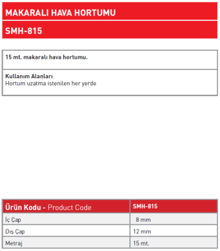 Makaralı Hava Hortumu 8MM 15 MT