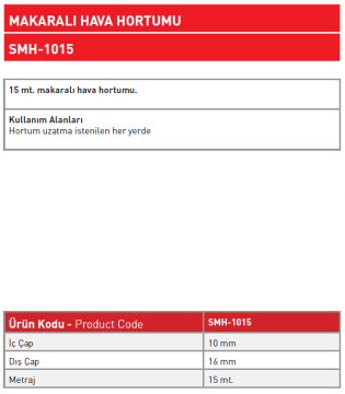 Makaralı Hava Hortumu 10MM 15 MT