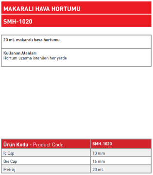 Makaralı Hava Hortumu 10MM 20 MT