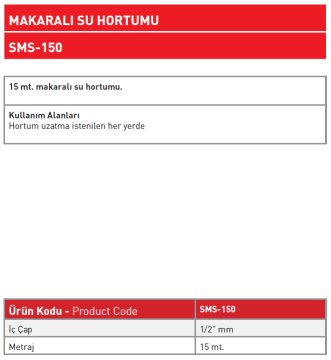 Makaralı Su Hortumu 1/2'' MM 15 MT